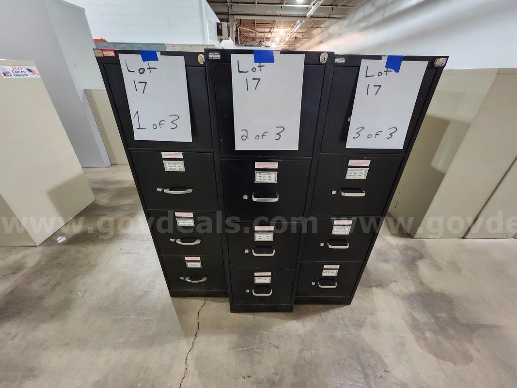 Lot of 3 - 4 Drawer Filing Cabinets (NO KEYS) 15"x52"x28 1/2"