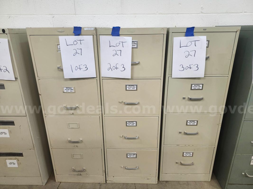Lot of 3 - 4 Drawer File Cabinets (NO KEYS) 18"x52"x25"