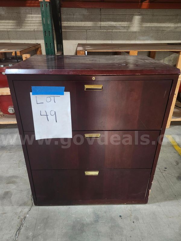 Lot of 1 - Wood - 3 Drawer Filing Cabinet - 36"x24 1/2"x 42 3/4"