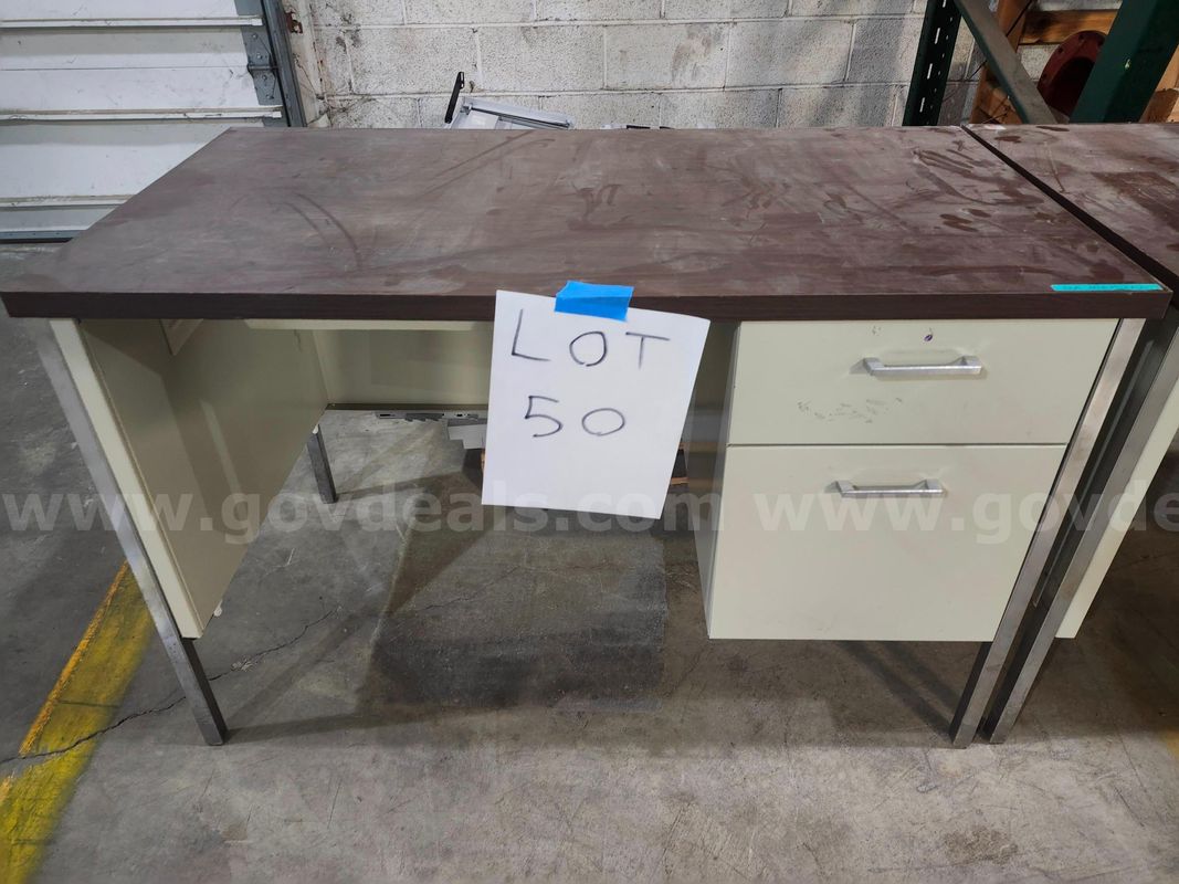 Lot of 1 - 3 Drawer Wood Top Desk - 45 1/4" x 24" x 29 1/2"