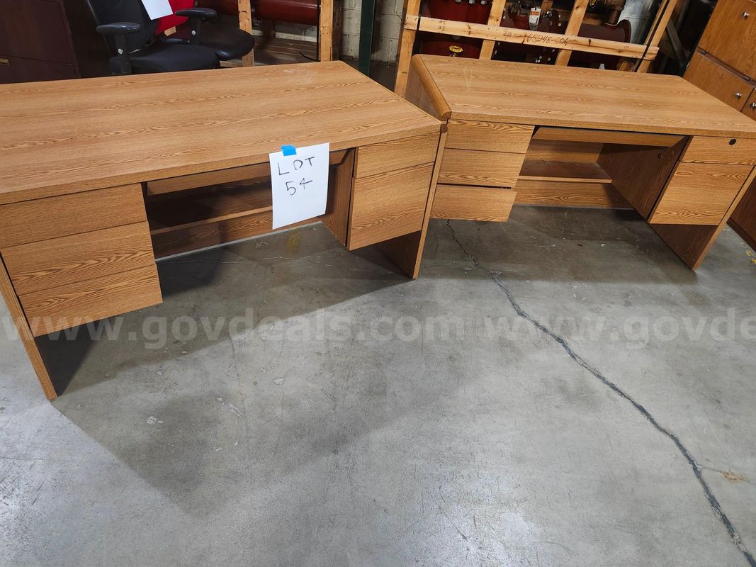 Lot of 2 - 6 Drawer Wood Veneer Desks (NO KEYS) - 60"x30"x30"