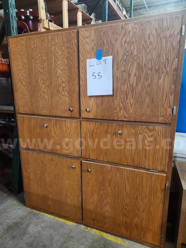 Lot of 1 - 6 Door Wooden Storage Cabinet - 60'x16"x72"