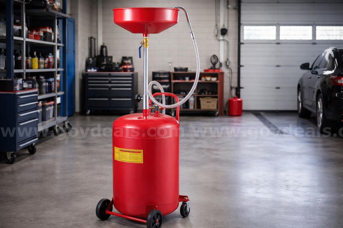 SHIPS FOR FREE Heavy-Duty 20 Gallon Air Operated Waste Oil Drain Tank w/ Adjustable Funnel