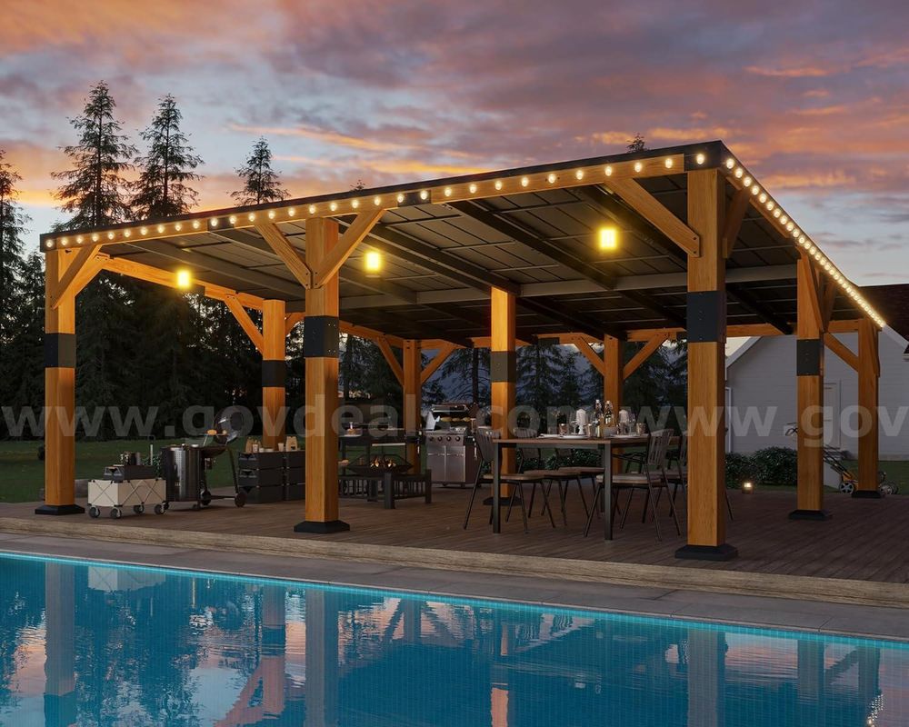FREE SHIPPING - NEW 20x20 Cedar Wood Carport w/ Steel Roof 2-Car Canopy Shelter 9.2FT