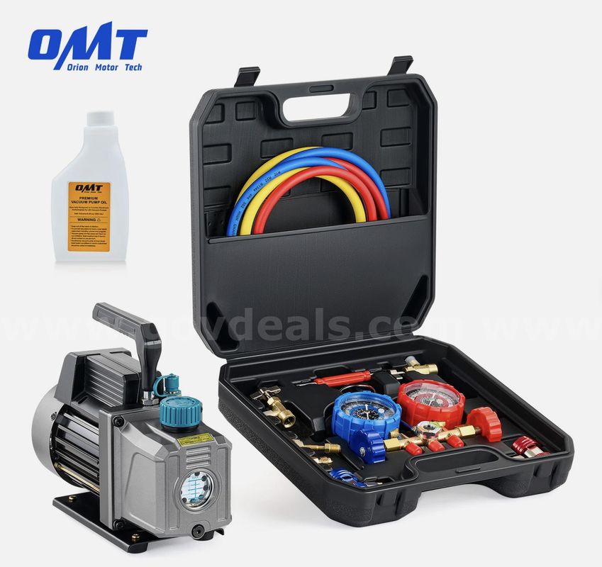 Free Shipping - New 3.5 CFM 1/4 HP HVAC Vacuum Pump & Manifold Gauge Set Kit w/ Case