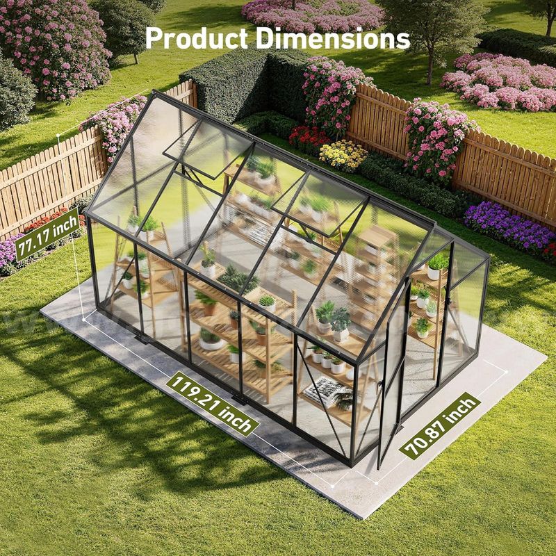 FREE SHIPPING - 6x10 Polycarbonate Outdoor Greenhouse w/ Aluminum Frame & Roof Vent