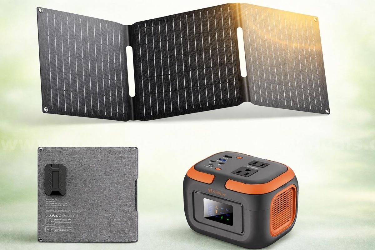 FREE SHIPPING – Portable Power Station with Foldable 30W Solar Panel and 110V AC Outlet