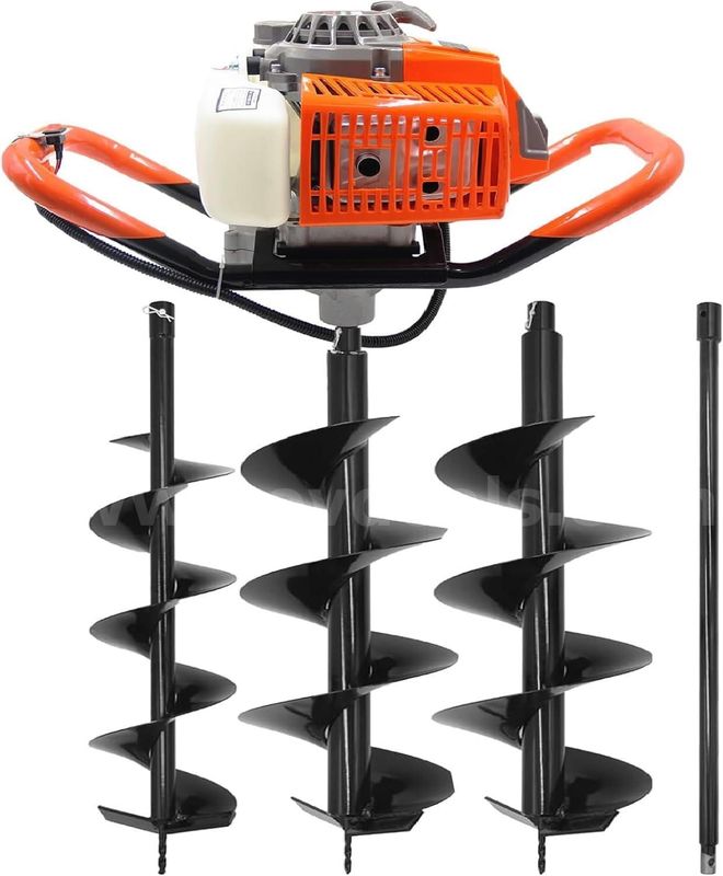 FREE SHIPPING - 62CC Gas Auger Post Hole Digger w 6in & 8in Bits + Extension Rod