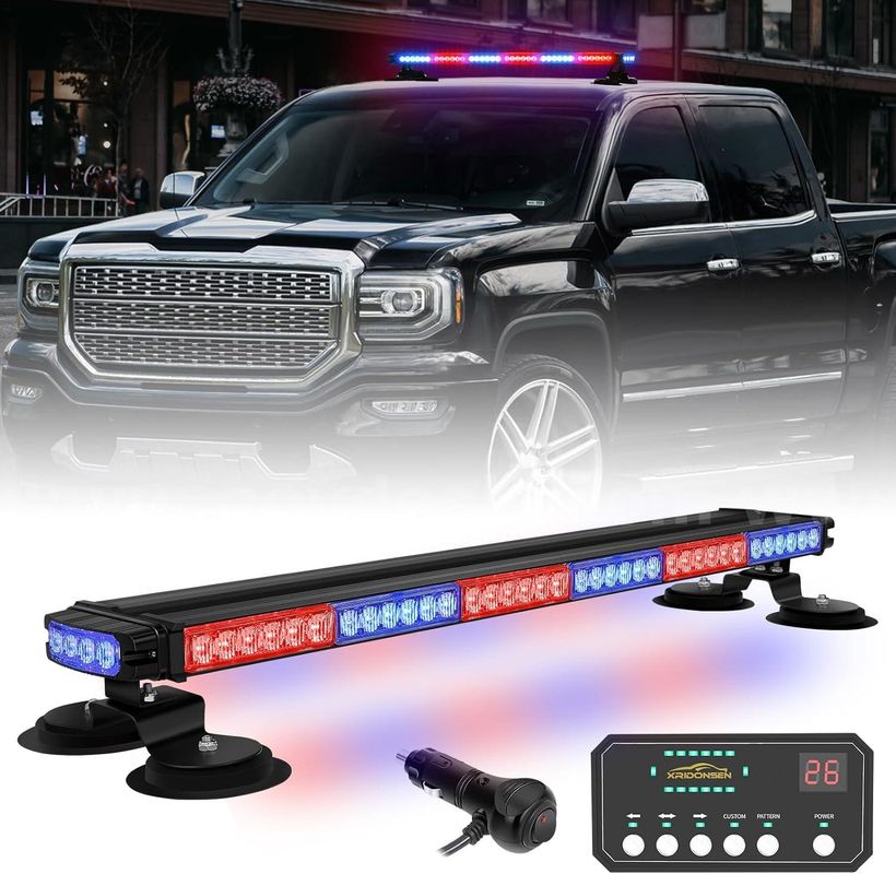 FREE SHIPPING NEW 28.4" Red Blue LED Roof Light Bar, 80 LED, Magnetic Mount, 26 Flash Patterns
