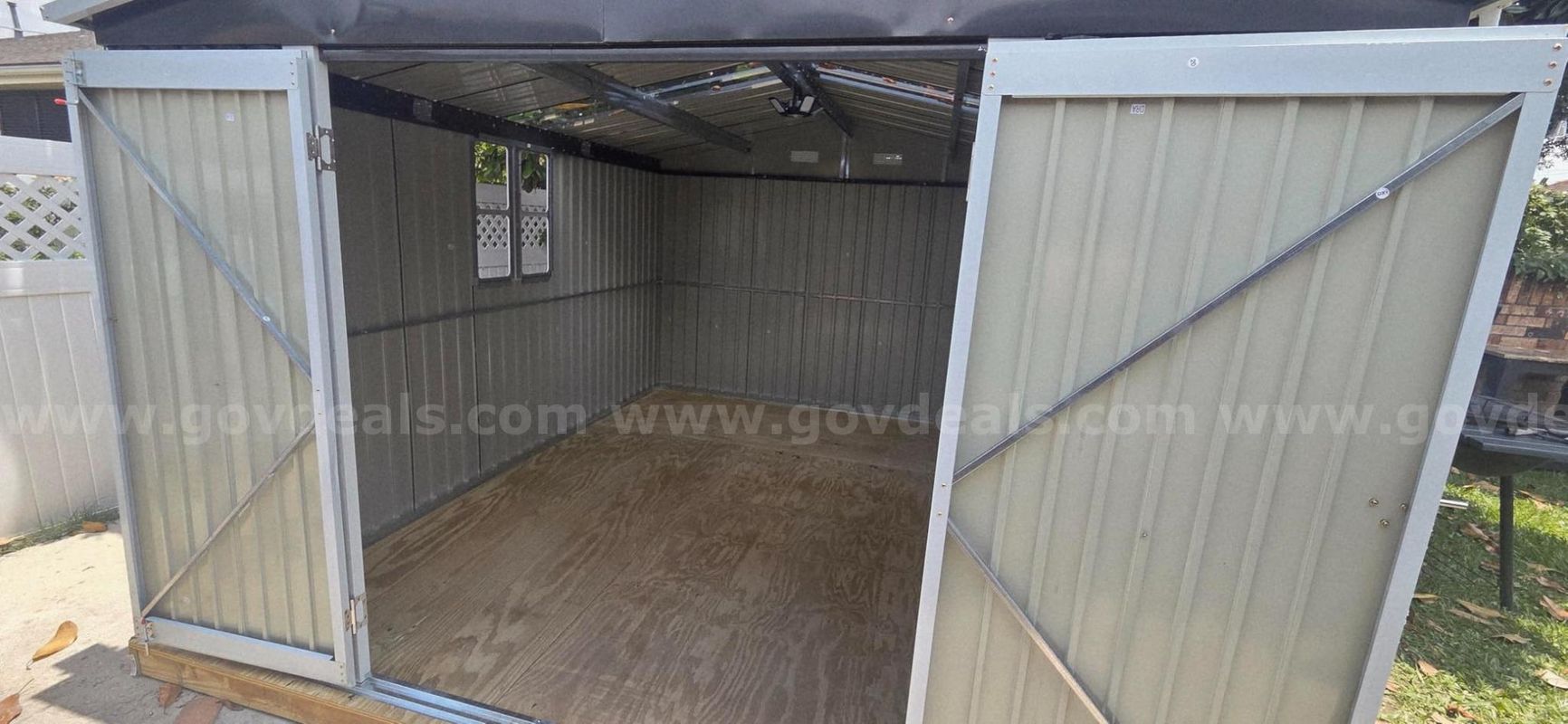 FREE SHIPPING NEW 10x12x7 FT Metal Outdoor Storage Shed w/ Double Doors, Windows & Transparent Panels – Dark Gray