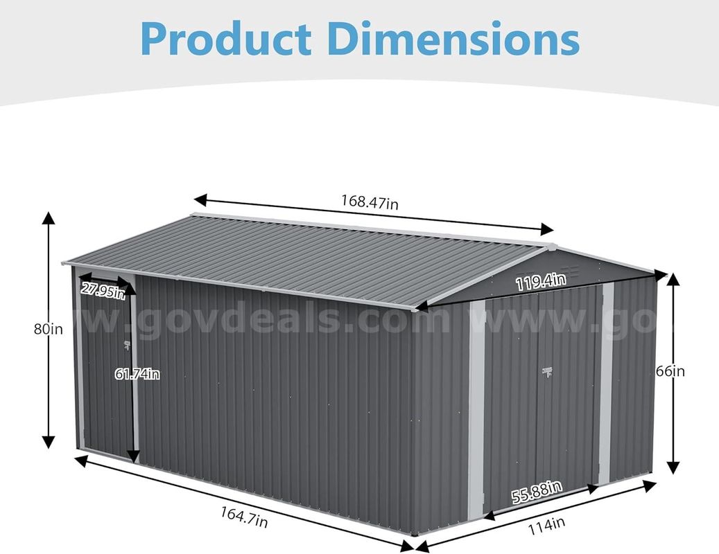 FREE SHIPPING - NEW - 10x14 Metal Storage Shed w Floor Frame Side Door Lockable