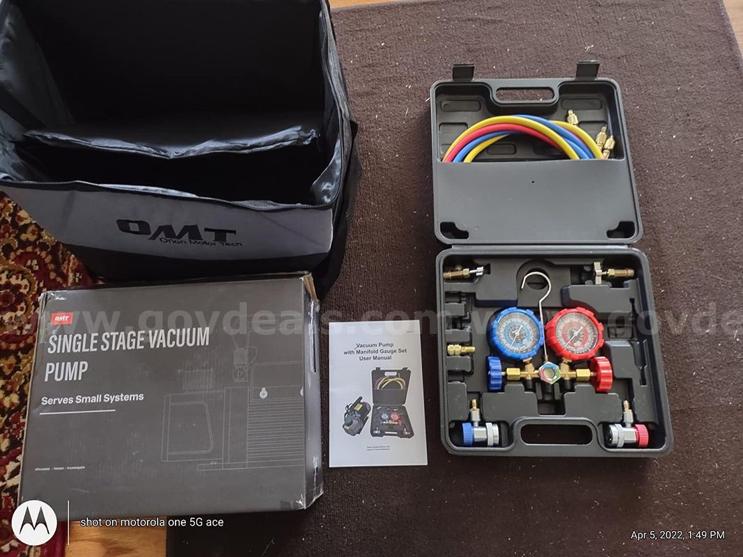 Free Shipping New 3.5 CFM 1/4 HP HVAC Vacuum Pump & Manifold Gauge Set Kit w/ Case