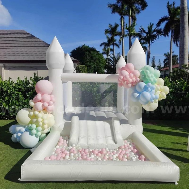 FREE SHIPPING NEW- Inflatable White Bounce House for Kids w Blower-Portable, Large Ball Pool and Jump Space 3in1 Bouncy