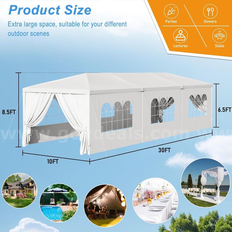 FREE SHIPPING - 10x30 Ft Outdoor Canopy Tent, Waterproof Canopy For Events with 8 Side Removable Walls