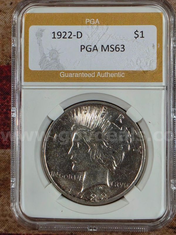Stunning 1922-D Peace Silver Dollar PGA Graded MS63