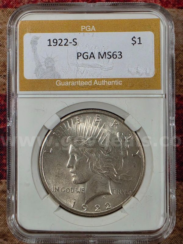 Stunning 1922-S Silver Peace Dollar PGA Graded MS 63