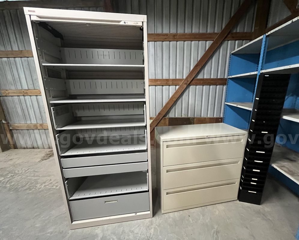 Lot of 2 Metal Cabinets and Hanging File Holder