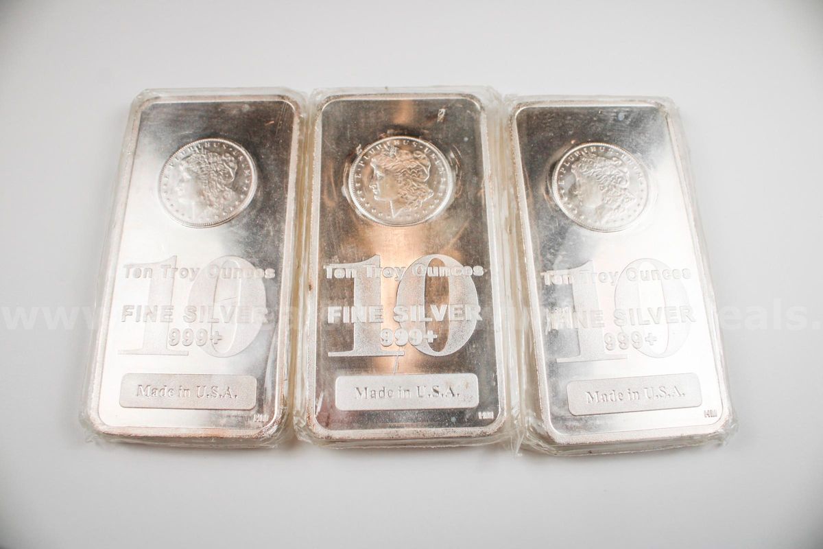 Three Ten Ounce 999.9 Silver Bars