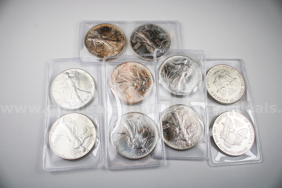 Ten Piece Lot 1990 Silver Eagles