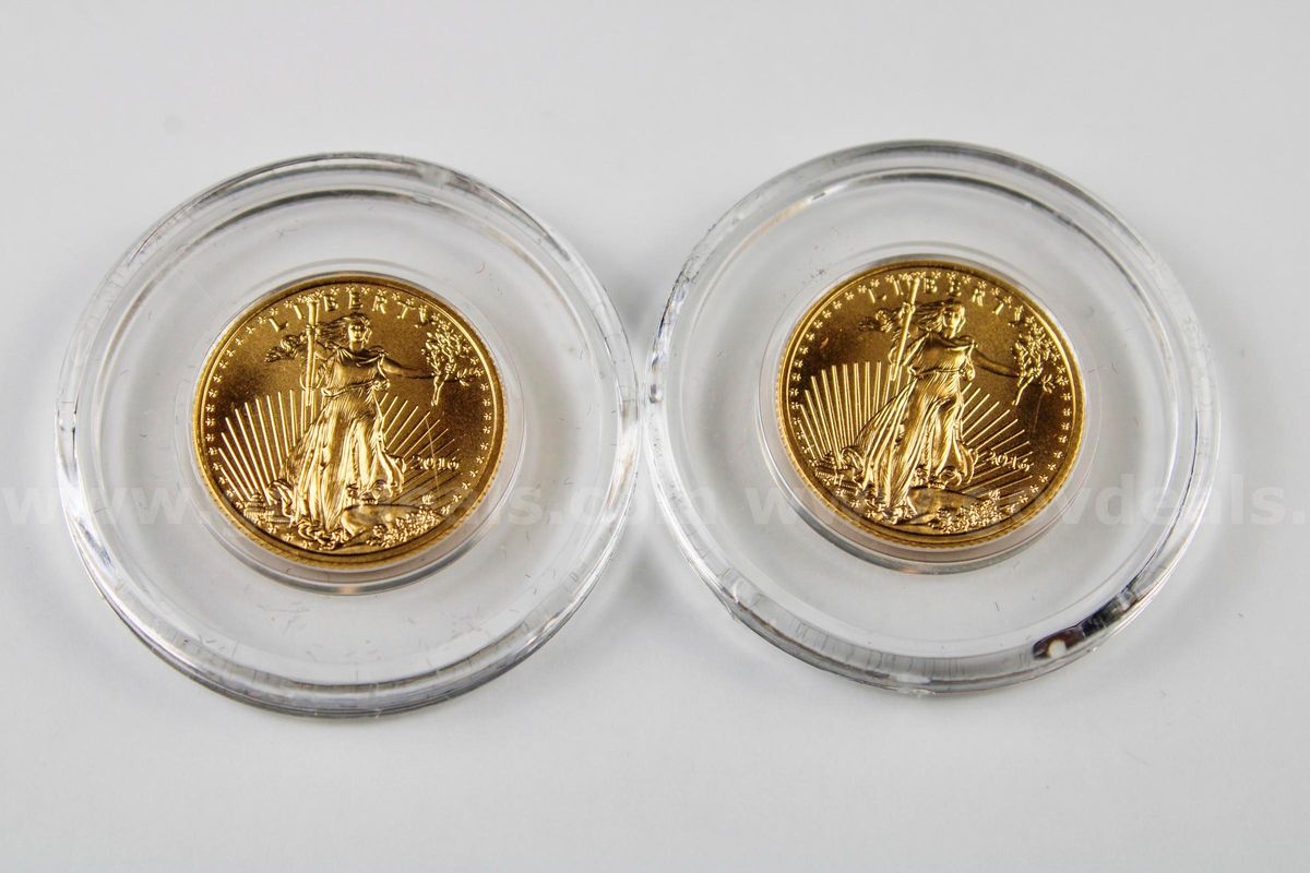 Two U.S. American 2016 1/10th Ounce Gold Eagles