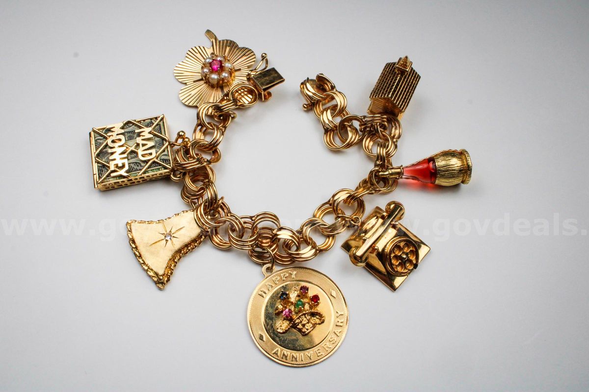 Gold Charm Bracelet and Charms