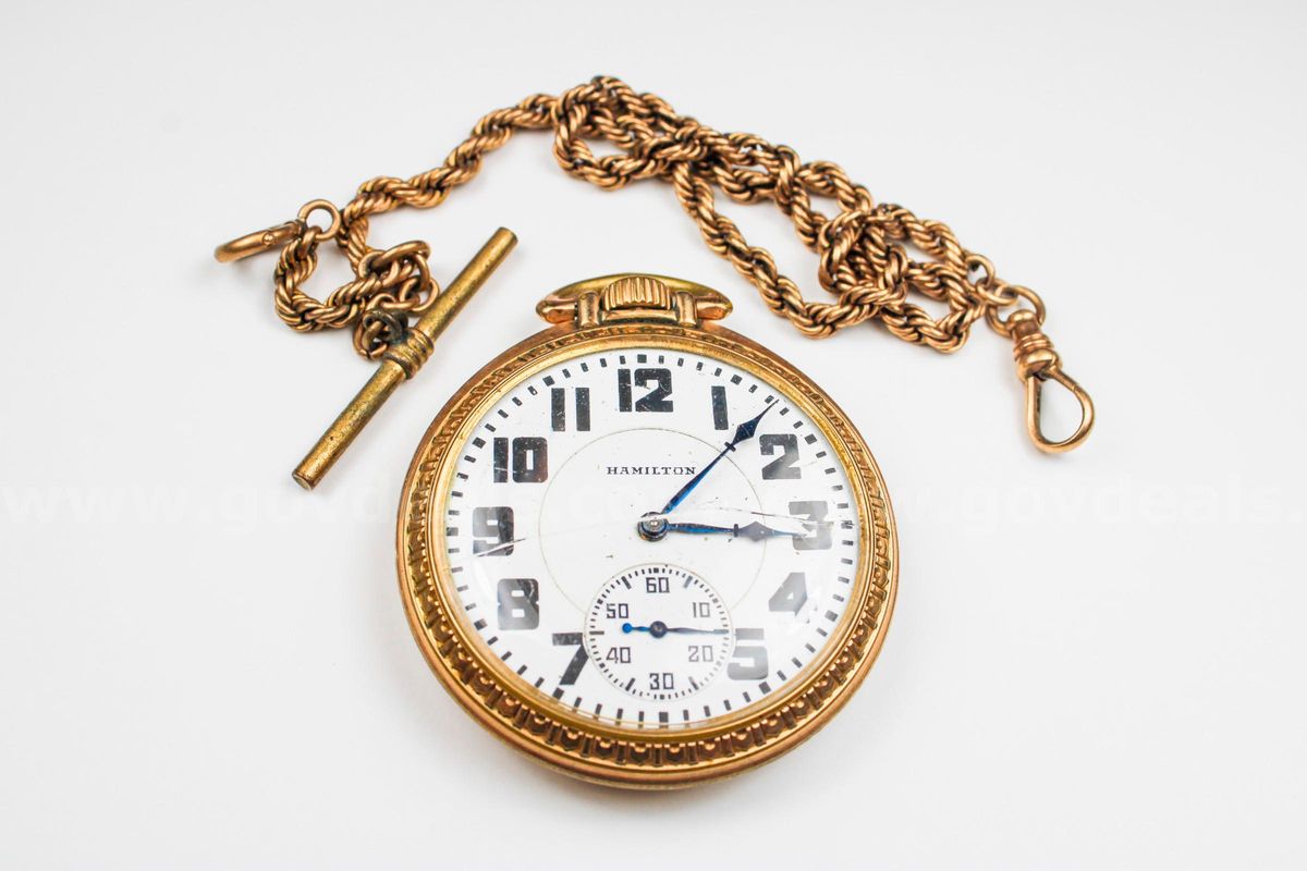 Hamilton 21J Model 992 Railroad Pocket Watch with 10kt Pocket Watch Chain