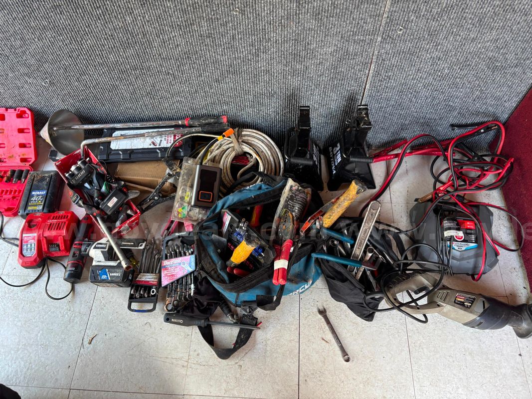 Assorted tools, Jack Stands, Milwaukee Grinding tool
