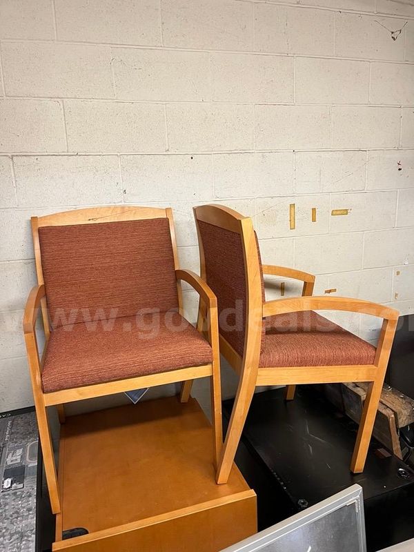 Wood with red fabric stationary chairs; QTY: 4