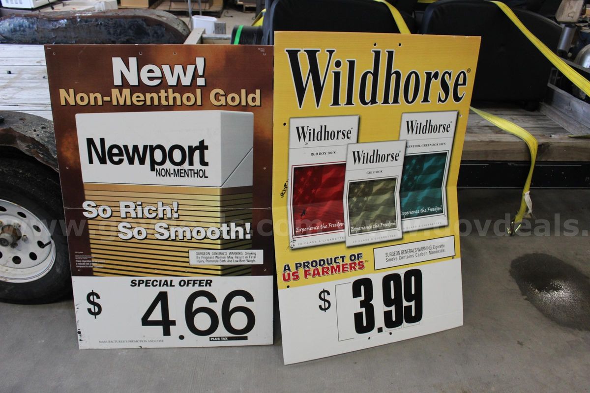 Wild Horse and Newport Non-Menthol Cigarette Signs