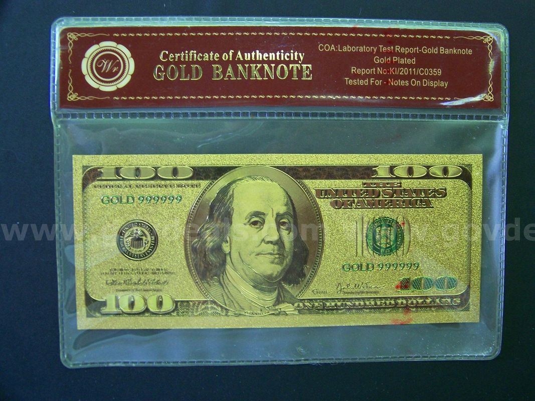 Gold Plated $100 Bank Note