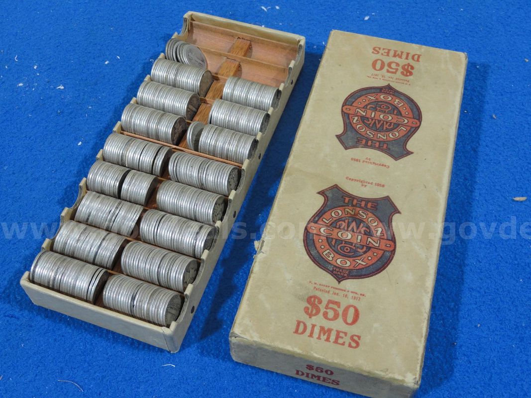 Lot of 408 Silver Mercury Dimes - Mixed Dates/Mints in Antique Lonson Coin Box
