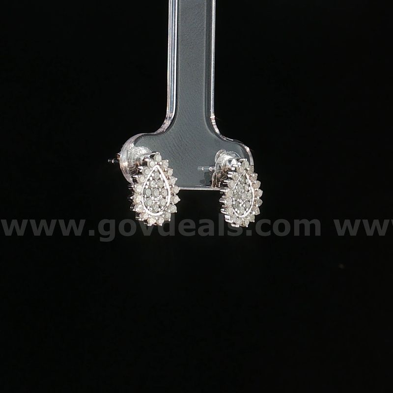 925 Sterling Silver Natural Diamond Teardrop Stud Earrings- .61 CTW