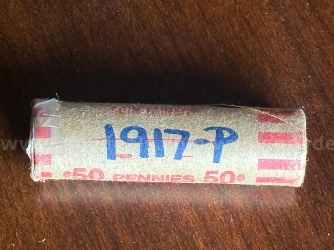 Sealed Roll 50 Lincoln Wheat Pennies 1917-P Philadelphia Mint Unsearched Estate Find S/H