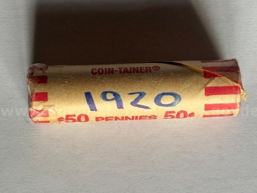 Roll 50 Lincoln Wheat Pennies 1920-P Philadelphia Mint Circulated Estate Collection S/H