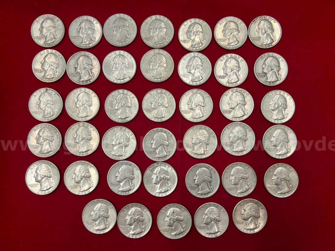 84 U.S. PRE-1965 SILVER QUARTERS and 2 CANADIAN 25-CENT COINS