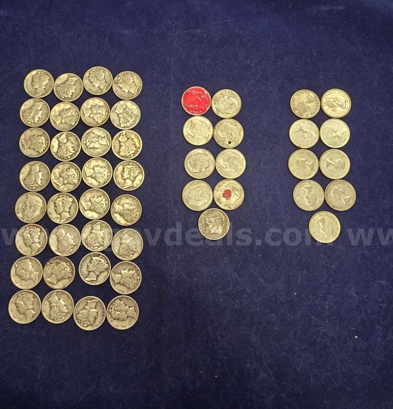 41 U.S. Silver Dimes, 9 Canadian Dimes 1968 And Older