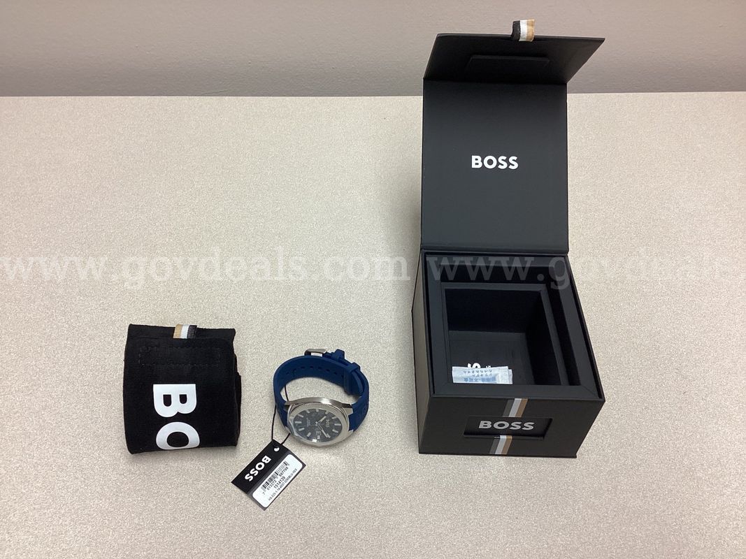Hugo Boss Walker blue silicone Watch, 41mm stainless steel cushion-shape case and a textured blue dial