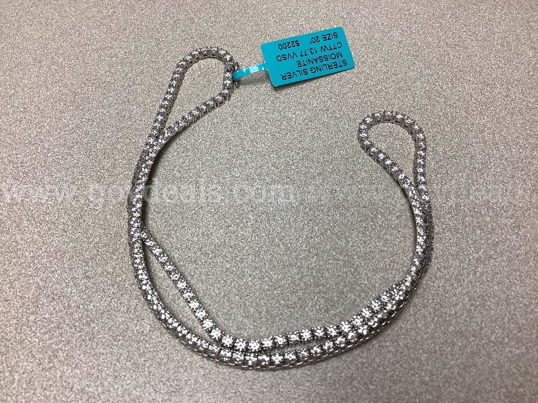 Sterling Silver Moissanite CTTW 13.77 VVSD Size 20 ( Retail $2,200 )
