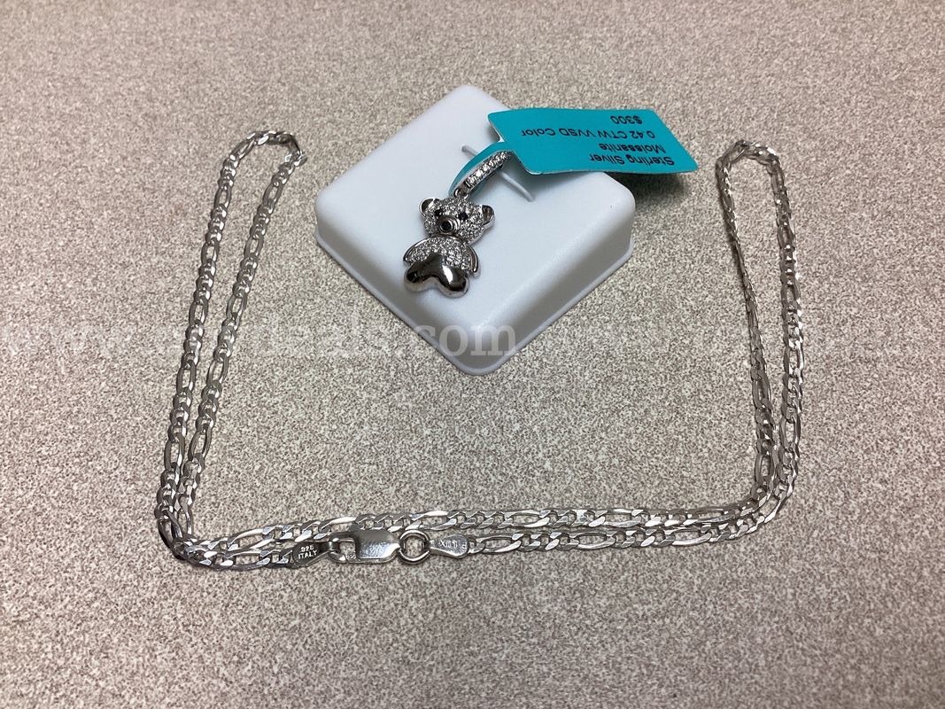 Sterling Silver Moissanite Charm and Necklace 0.42 CTW VVSD Color ( Retail $300.00 )