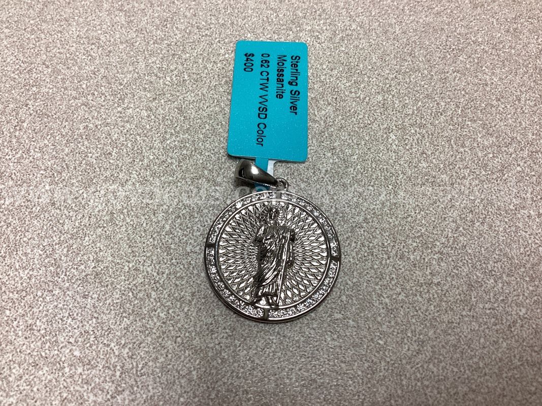 Sterling Silver Moissanite Saint Jude Pendant 0.62 CTW VVSD Color ( Retail $400.00 )