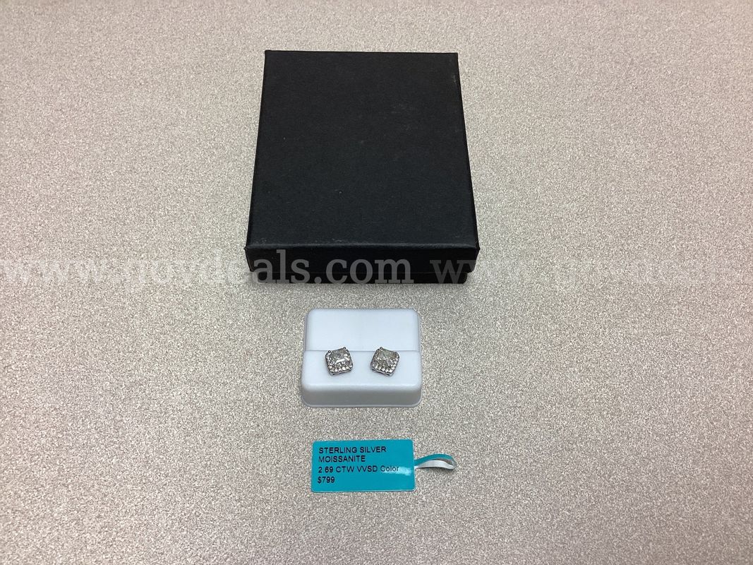 Sterling Silver Moissanite Earrings 2.69 CTW VVSD Color ( Retail $799.00 )