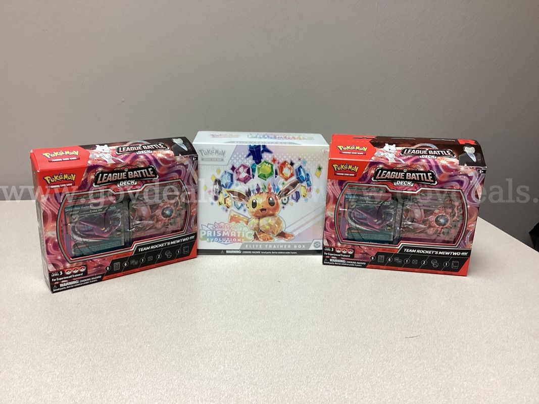 Scarlet & Violet Prismatic Evolutions Elite Training Box, 2 League Battle Deck, Team Rockets Mewtwo