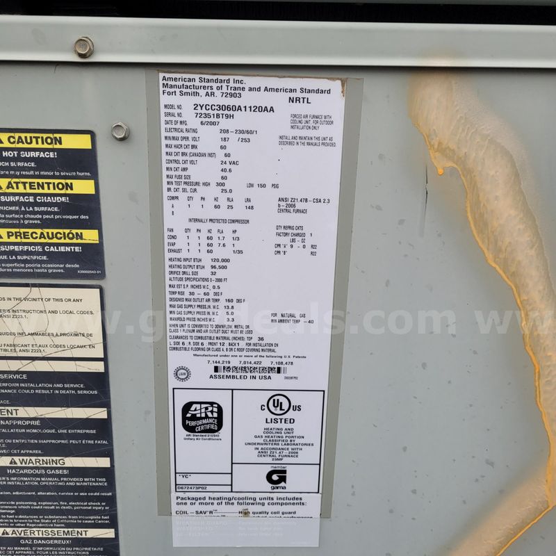 trane hvac package unit