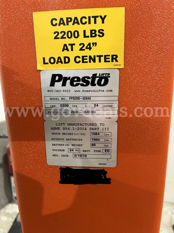 PRESTO LIFTS PALLET POWERSTAK STACKER.