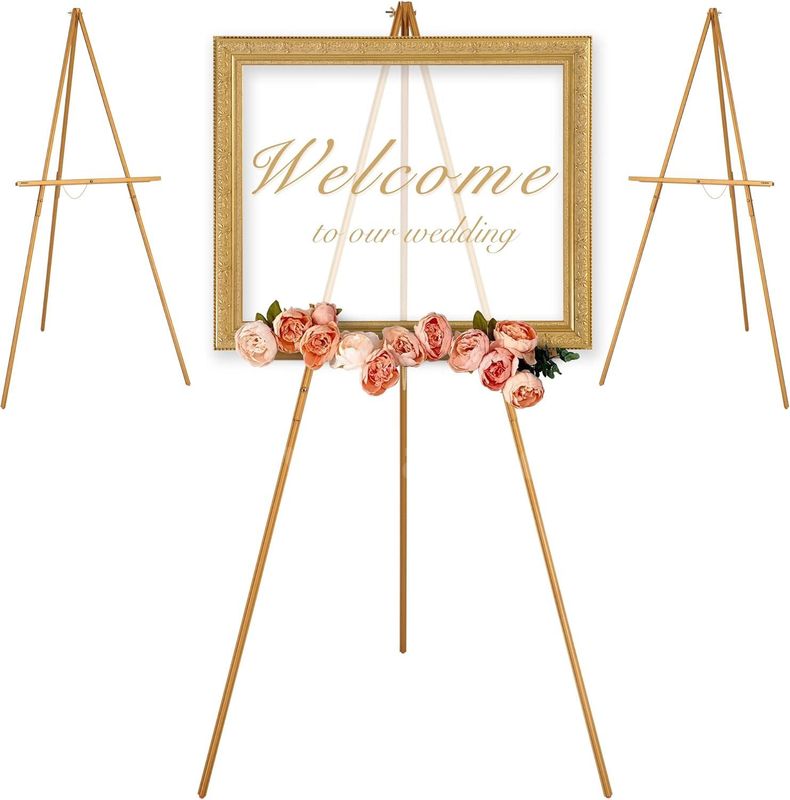 SHIPPING AVAILABLE VISWIN 3Pcs 63" Gold Easel Stand for Wedding Signs, Adjustable Wooden Display Easel (40-09)