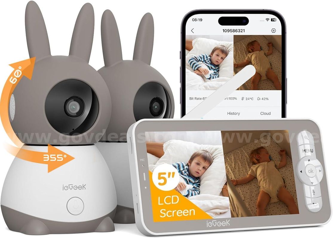 SHIPPING AVAILABLE ieGeek 2K Split-Screen Baby Monitor, 5" Audio Baby Monitor with 2 Cameras, WiFi Smartphone (CM-06)