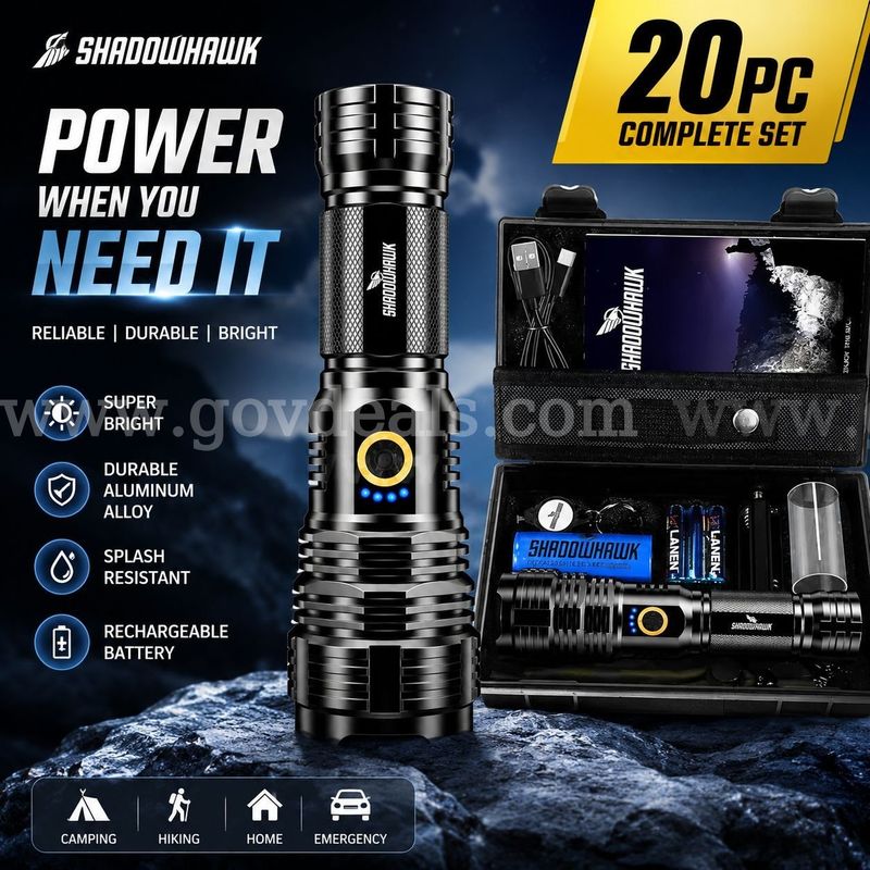 Shipping Available Lot of 20 Shadowhawk Taschenlampe Led 10000 Lumen, Extrem Hell Taschenlampe USB Aufladbar (12-01)