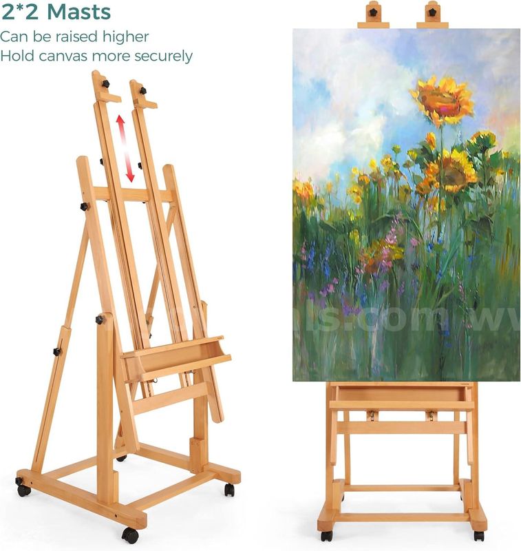 SHIPPING AVAILABLE VISWIN Double Mast Heavy-Duty H-Frame Easel, Hold Canvas up to 81", Tilts Flat & Movable(40-08)