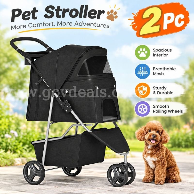 SHIPPING AVAILABLE lot of 2 Foldable 3 Wheels Pet Stroller BP-S13T-Black, Lightweight Dog Cat Carrier Stroller(C2-01)