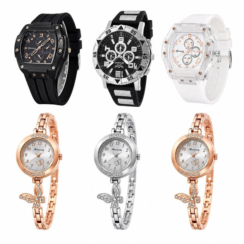 SHIPPING AVAILABLE 6pcs Mixed Men Women Quartz Watch Lot Silicone Sports Tonneau Square Ladies Butterfly(W1-022)
